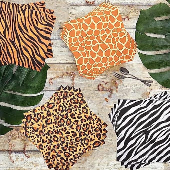 PACK OF 80 SAFARI NAPKINS WITH ANIMAL PRINTSLEOPARD, ZEBRA, TIGER, GIRAFFE FOR KIDS BIRTHDAY PARTY, BABY SHOWER, JUNGLE SAFARI THEME PARTY DECORATION - Image 5